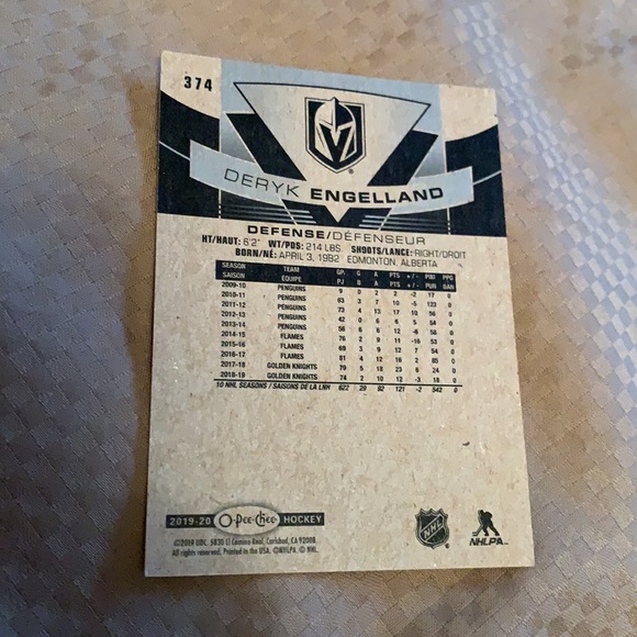 Deryk Engelland O Pee Chee Cardboard Vintage Hockey Card Vegas Golden Knights - Picture 2 of 5